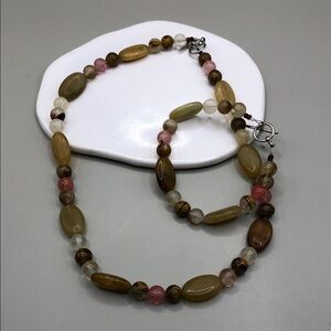 Stone gemstone beaded jewelry set necklace & bracelet artisan boho free spirit